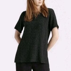 Eileen Fisher Morse Code Blouse The Future Is Female Black Boxy Top Sz 12